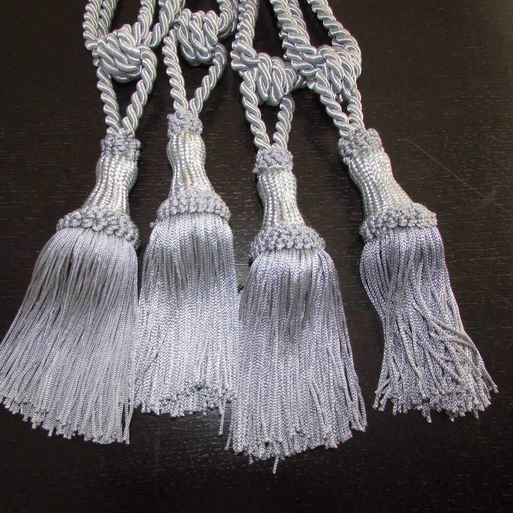Silver Silky Curtain Tie Back Tassels x 4